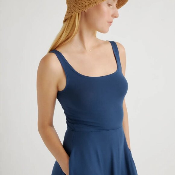 Quince Tencel Jersey Fit & Flare Midi Dress, Navy Blue, NWT (XS, S, M, L, XL) - Picture 2 of 6